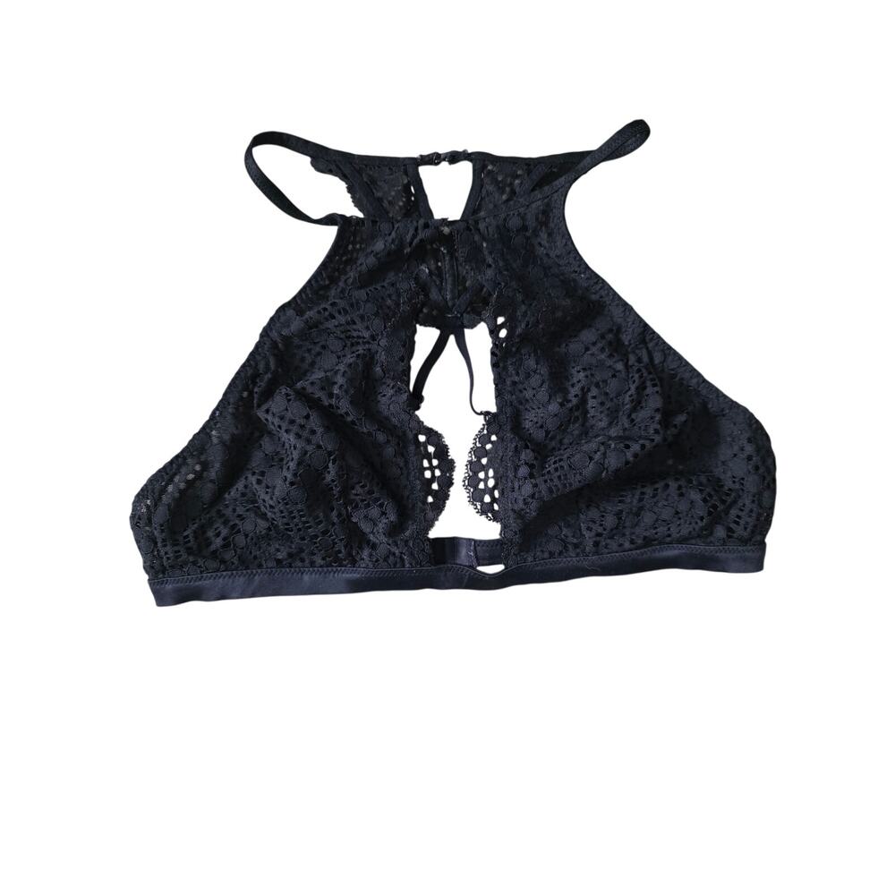 Victoria's Secret Black Lace Bralette M Womens Wireless Sheer Sexy Back Closure‎